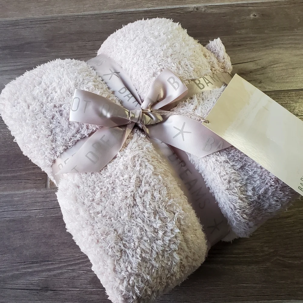 Barefoot Dreams CozyChic Throw Blanket Heathered Stone/Pearl 45" x 60” - Picture 1 of 4